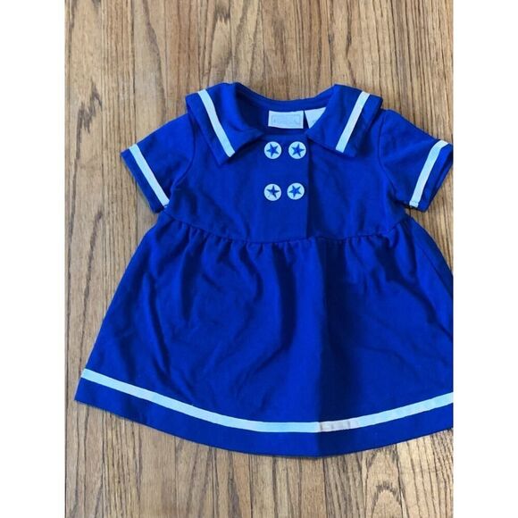VTG 80s 90s Basic Editions Navy Blue Sailor Dress Nautical Buttons 12 mo Star - Picture 3 of 8